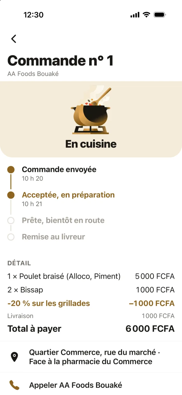 Suivi de la commande : acceptée, en préparation
